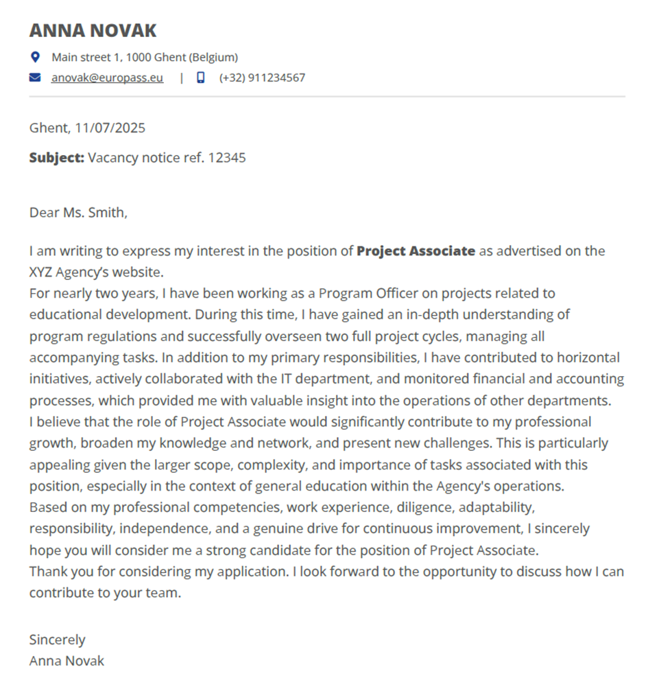 Sample Cover Letter (Anna Novak - demo profile)